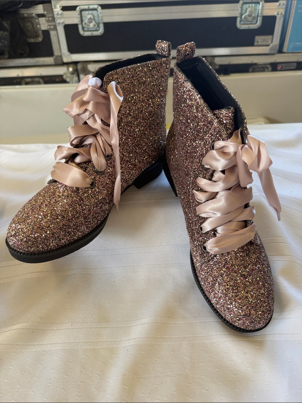 Dirty Laundry Rose Gold Glitter Lace-Up Ankle Boots